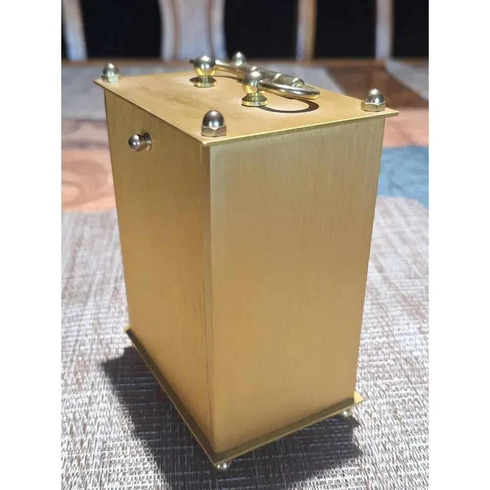 Timemaster Quartz Brass Tone Carriage Mantel Desk Shelf Clock Roman Numeral